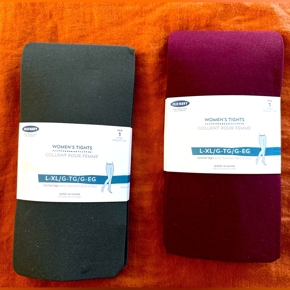 NWT set of 2 Old Navy control-top colored tights maroon and gray in L/XL